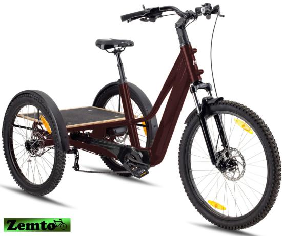 Elektro Dreirad Zocket 24, Mittelmotor, 80 NM / 540 WH, Gefedert, sehr Stark, Wein-rot